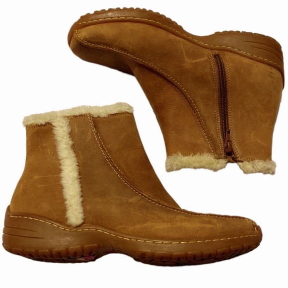 Sofft Tan Nubuck Shearling Trimmed Ankle Boots Size 8.5 - Picture 6 of 16